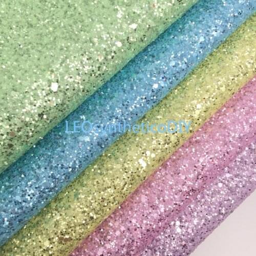 LEOsyntheticoDIY Pastel Colors Chunky Glitter Vinyl Fabric Sheet Soft Backing Synthetic Leather Faux Vinil DIY A4 SIZE R046A