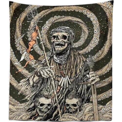 Witchcraft Psychelic Tapestry With Skull Wall Hanging Bedroom Tapestry Aesthetic Black And White Hippie Home Room Boho Decor