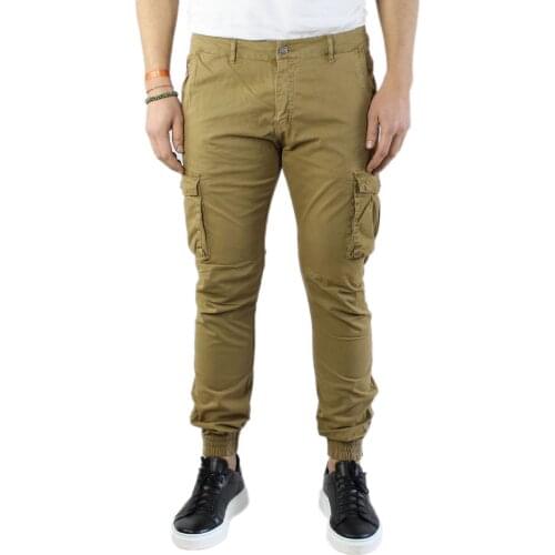 Man Cargo pants Beige cotton side pockets Slim Fit pants with big pockets