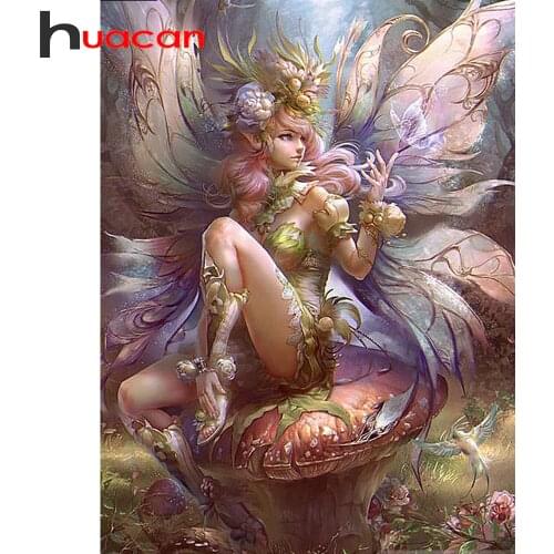 Huacan Diamond Mosaic Fairy Cross Stitch Kit Diamond Embroidery Portrait Full Square Stones Diamond Painting Rhinestone Pictures