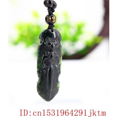Jade Rune Pendant Necklace Jewellery Chinese Black Green Gifts Amulet Fashion Charm Carved Natural