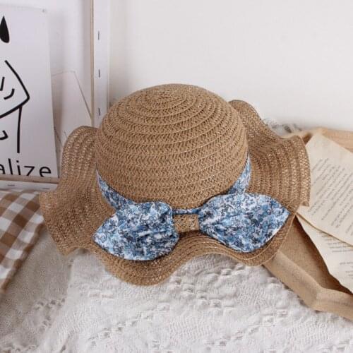2021 New Straw Hat Parent-child Cap Pearl Beach Bowknot Steamer Topi Han Edition Small Pure Fresh Childrens Hat