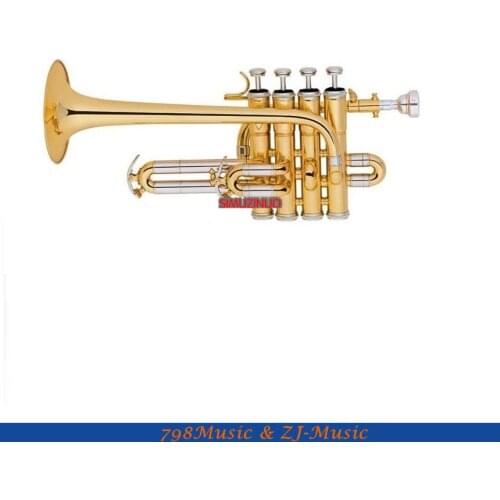 New Silver Gold Plated Piccolo Trumpet 4 Piston Bb/A Key With Case
