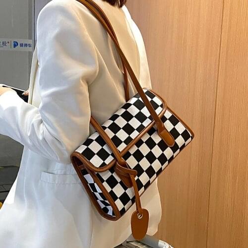 New Arrival PU Leather Crossbody Baguette Bags For Women Handbag Fashion Checkerboard High Quality Shoulder Bag Purse