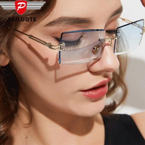 Rimless Cutting Sunglasses for Women Glasses Fashion Individuality Rectangle Brand Designer Lens Material Polycarbonate Eyewear