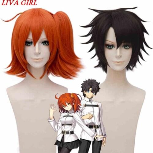 LIVA GIRL Anime Fate/Grand Order Fujimaru Ritsuka Natural Wave Orange and Black Synthetic Cosplay Wig With Cap Halloween