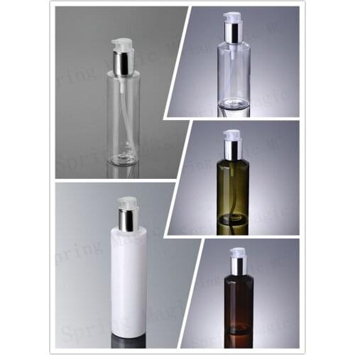 150ML PET Plastic Bottles With Shiny Silver Ring Pump Cosmetic Packaging,Skin Care Lotion/Essence/Moisturizer PET Container