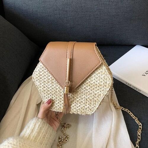 Woven Beach Circle Bohemia Handbag New Hexagon Mulit Style Straw+pu Bag Handbags Women Summer Rattan Bag Shoulder bag S2252