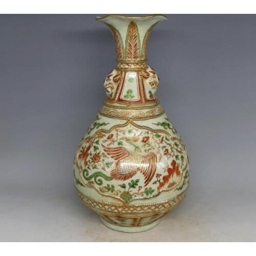 Rare YuanDynasty porcelain vase,blue and red glaze,Gilt Phoenix,hand painted crafts /collection & adornment,Free shipping