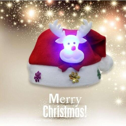 Christmas LED Light Hat Cartoon Santa Claus/Elk/Snowman Xmas Cap for Adult Kids Hogard
