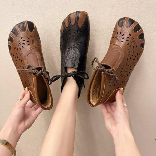 Ethnic Style Genuine PU Leather Women Shoes Sandals Wedges Sandals Handmade Women Sandal Fashion Shoes Leather Gladiator Sandals