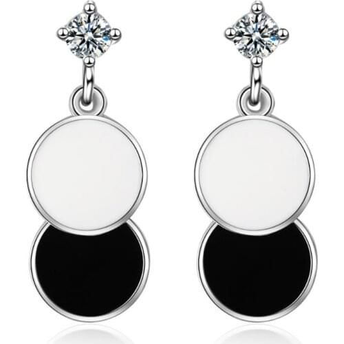 New Zircon Black White Round Pendant Earrings For Women Trend Creative Party Gift Jewelry Accessories SAE368