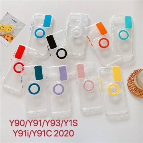 Slide Camera Lens Protection Phone Case For VIVO Y90 Y91 Y93 Y91i Y91C 2020 Soft TPU Shell Ring Stand Holder Back Cover Fundas