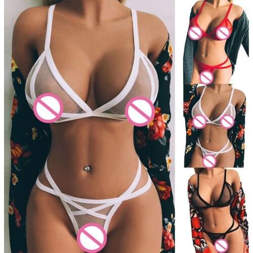 Thongs Sexy Wild Underwear Lingerie Corset Solid Mesh Micro Bikini Lingerie G-string Sleepwear Set Charming Sexy Bras For Woman