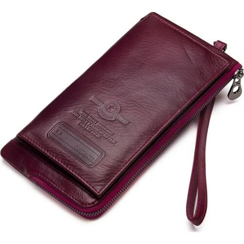 RFID Women Genuine Leather Long Card Holder Wallet Female Clutch Coin Purse High Quality Dress Phone Money Bags With Zipper