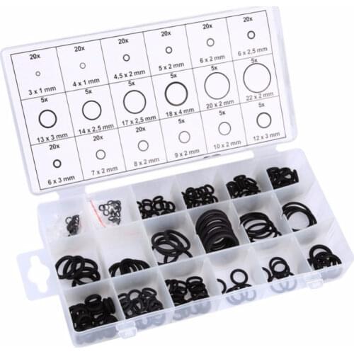 225 Pcs/lot Black Rubber O Ring Assortment Washer Gasket Sealing O-Ring Kit 18 Sizes with Plastic Box Rubber Plug Silicon Ring