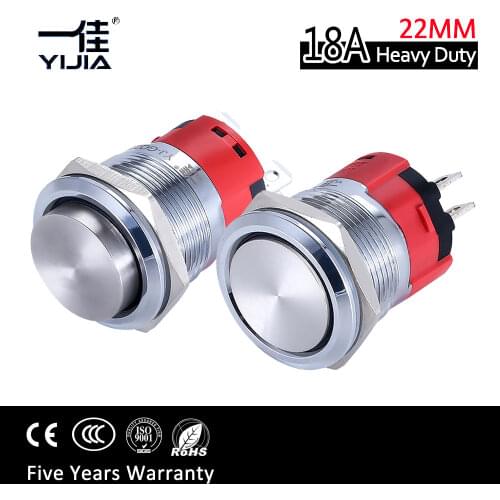 22mm Stainless Steel Waterproof Heavy Duty Momentary Push Button Switch 15A High Current 2NO on off switches