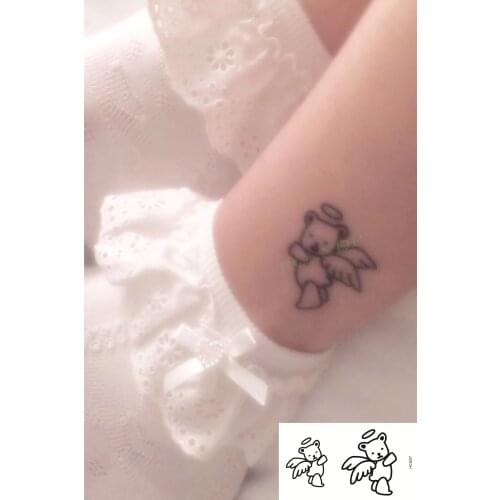 Waterproof Temporary Tattoo Sticker Cartoon Wings Bear Animal Tatto Flash Tatoo Foot Arm Neck Fake Tattoos for Men Women Kids