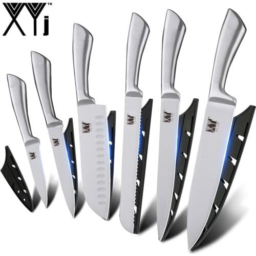 XYj 6Pcs Stainlesss Steel Kitchen Chef Knives Set Fruit Utility Santoku Bread Slicing Chef Knife Household Practical Accessories