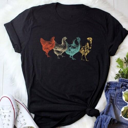 Hen Chicken Print Funny T Shirt Women Short Sleeve O Neck Loose Tee Tshirt Femme Summer Women Harajuku Shirt Top Camisetas Mujer