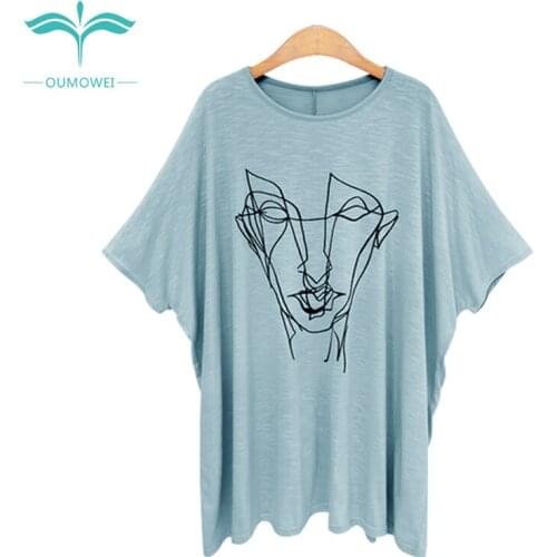 Oumowei T-Shirts Funny Printed Short Sleeve Tops Plus Size Women Clothing Modal Round Neck Long Summer T Shirt 5XL 6XL