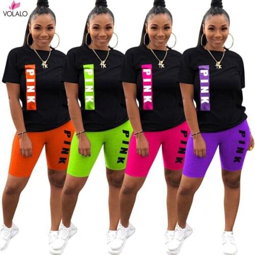 Plus Size Letter Two Piece Outfits for Women Cute Pink Clothing T Shirt Shorts Sweat Suit Lounge Wear Matching Sets