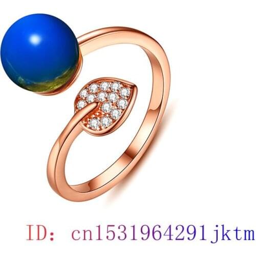 Blue Amber Bead Ring Amulet Gemstone 925 Silver Jewelry Women Charm Fashion Zircon Natural Crystal Gift