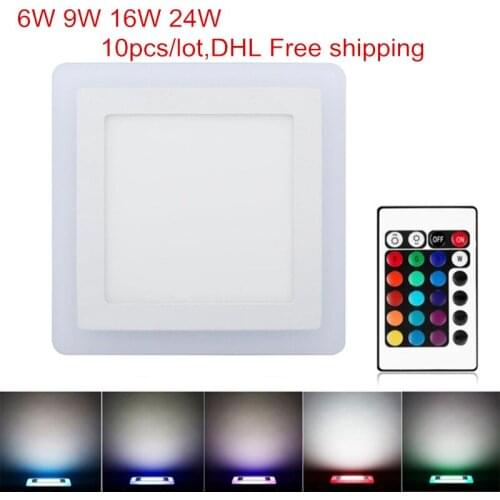 10pcs/lot Ultra Slim 6W 9W 18W 24W Dual Color RGB LED Panel Light Concealed Cool White Lamp Square Ceiling Light DHL Free ship