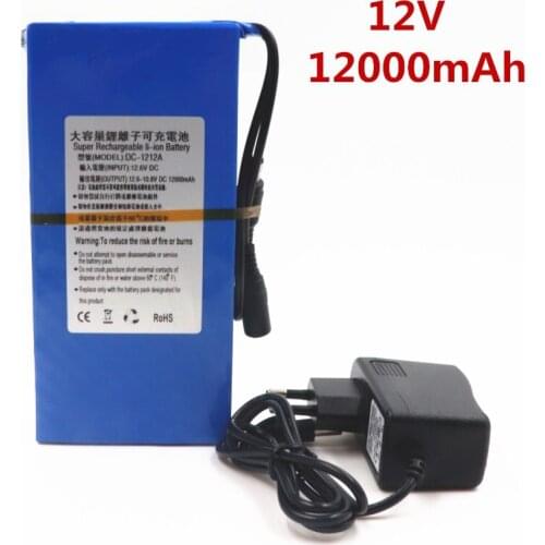 100% Durable DC 12V 12000 MAH High Capacity Lithium ion rechargeable battery AC Charger (US/EU Plug Hot Sale Promotion free drop