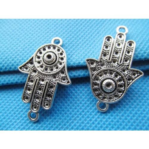 100pcs 20mmx35mm Antique Silver Sideway The hand of Fatima Hamsa Connector Pendant Charm/Finding,DIY Accessory Jewellry Making