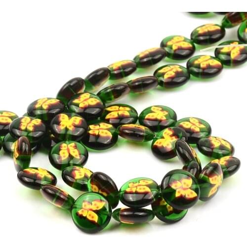 12mm Charm Pattern Flat Round Beads Lampwork Glass Beads Spacer Loose Beads For Jewelry Making DIY Bracelet Necklace