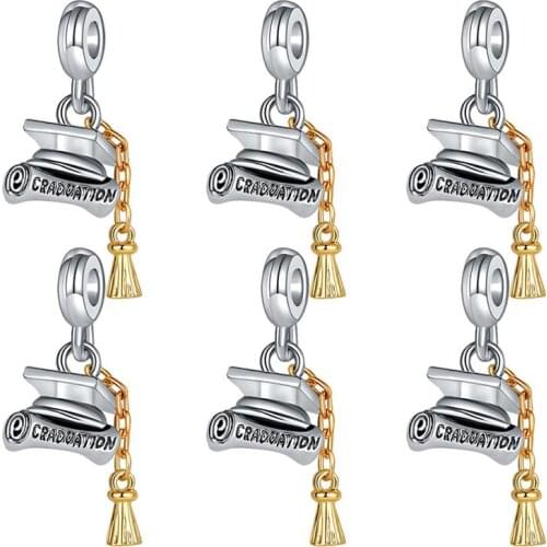 6pcs Bachelor Cap Alloy DIY Pendants Graduation Keychain Jewelry Pendants Supply 2021 Graduation Party Favor