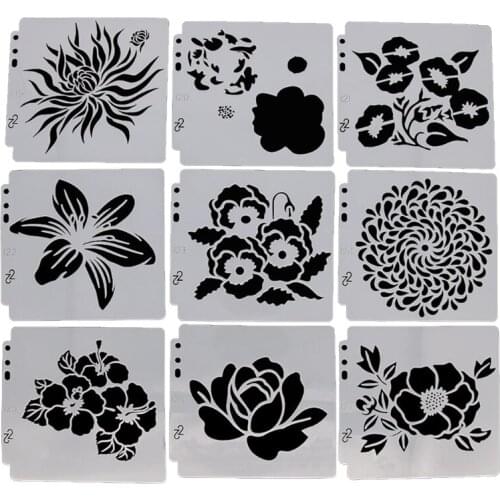 9pcs/set Flower DIY Layering Painting Stencils Templates Scrapbooking Coloring Embossing Album Card Decor LX0D