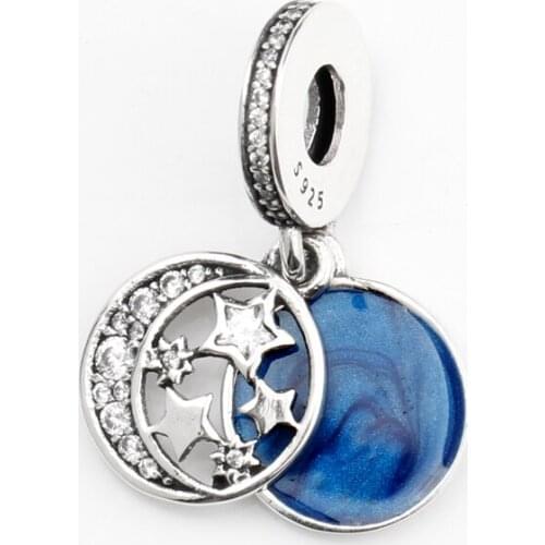 925 Sterling Silver Moon Stars with Zircon Charm Fit Original Pandora Bracelet silver 925 Charm Women Accessories Jewelry