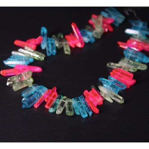 15.5"/strand Mix Color Raw Crystal Quartz Top Drilled Point Beads,Natural Rough Crystal Stick Pendants Jewelry Making Supplys