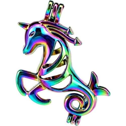 C178 5pcs/lot Rainbow Color Running Horse Bead Pearl Cage Locket Pendant Pearl Locket Fairytale Party