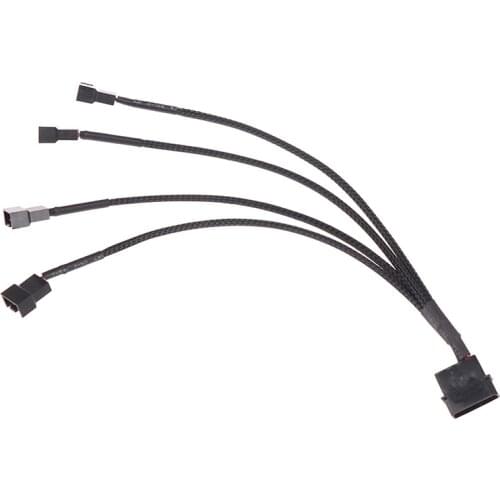 Black Sleeved 4pin IDE Molex to 4-Port 3Pin/4Pin Power Supply Plug Cooler Cooling Fan Splitter Power Cable Wire for PC Computer