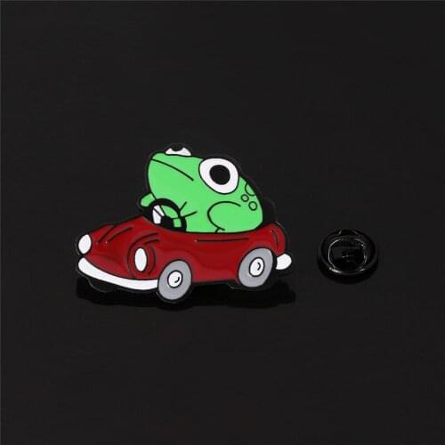 Cute Cartoon Frog Drives a Red Sports Car Enamel Pin Unique Trendy Metal Brooch Hat Clothing Badge Gift for Children Kids