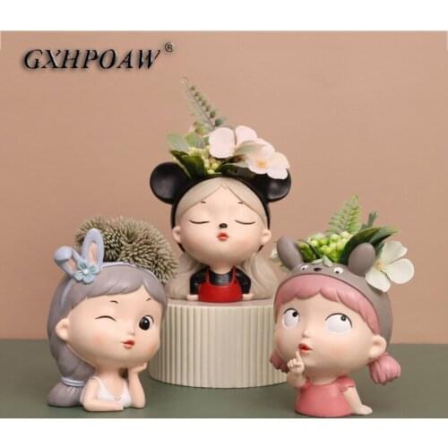 Creativity Gardening Art Girl Sculpture Succulents Flower Pots Home Decoration Cartoons Resin Flowerpot Garden Potted Ornaments