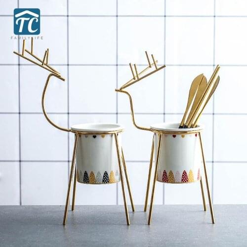 Ceramic Chopsticks Tube Nordic Household Drain Cutlery Storage Rack Spoon Bucket Cage Knife Fork Kitchen Utensils Tableware