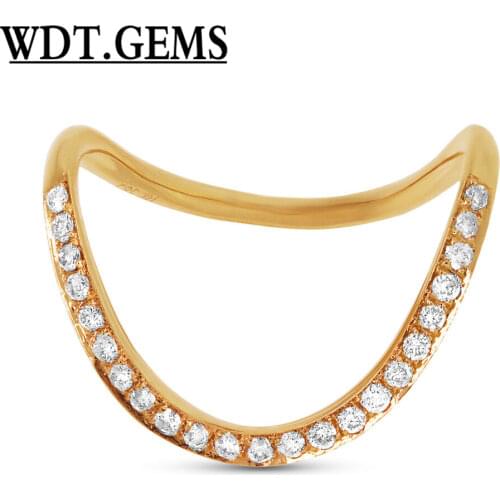 Curved Diamond Band 10K Rose Gold Dainty Minimalist Bent U Shaped Ring 0.21ct
