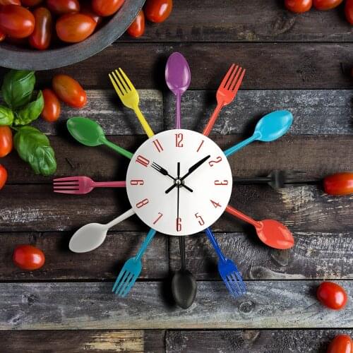 Kitchen Spoon Fork Design Metal Wall Clocks 2019 New Arrivals Fashion Style Home Decoration Cutlery Slient Clocks Horloge Mural