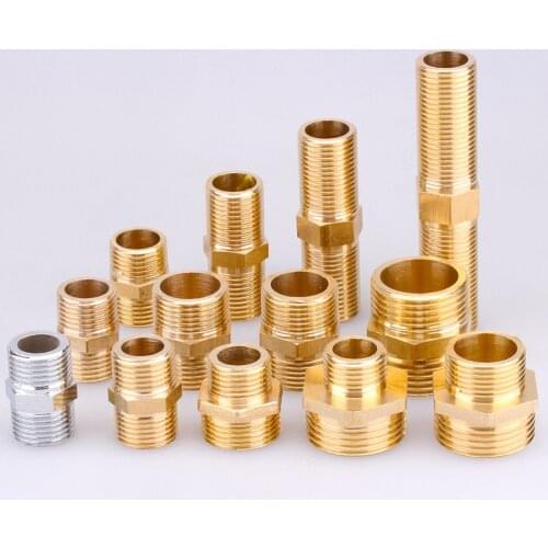 1/2" 3/4" 1" BSP Male to Male Thread Brass Pipe Fitting Equal Reducer Hex Nipple Quick Connector Adapter