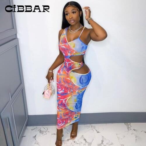 CIBBAR Summer Print Fake Two Maxi Dress Women Hollow Out Sleeveless Bodycon Long Dresses 2021 New Fashion Elegant Club Partywear