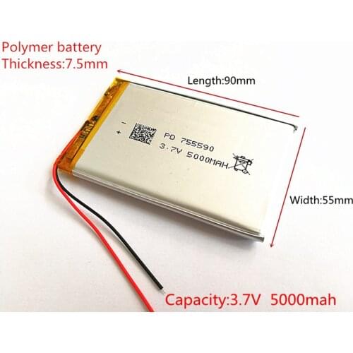 3.7V 5000mAh Lithium Polymer LiPo Rechargeable Battery cells For Mp3 Power bank PSP mobile phone PAD protable tablet PC 755590