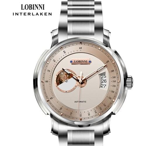 LOBINNI Top Luxury Brand Stainless Steel Watches Seagull Movement Mechanical Men Watch Sapphire Glass Waterproof Watches