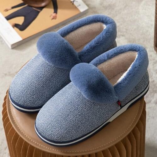 Men Winter Cotton Slippers Non-slip Plush Bedroom Shoes 2021 Stylish Warm Fur Slippers Male Casual Couples Sneakers Size 46 47