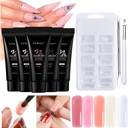 4pc Manicure Set Acrylic Nail Kit Gel Polish 15ml Crystal Gel for Finger Extension Fast Building Fake Tips Nail Tools LA1792-2