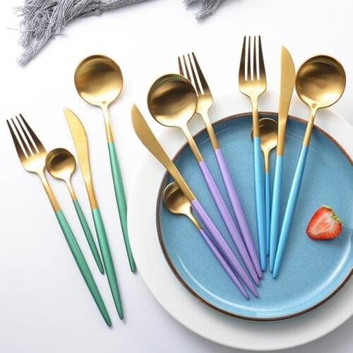 4pcs Matte Stainless Steel Black Gold Silver Cutlery Dinnerware Tableware Dinner Knife Spoon Fork Flatware Set Dishwasher Safe