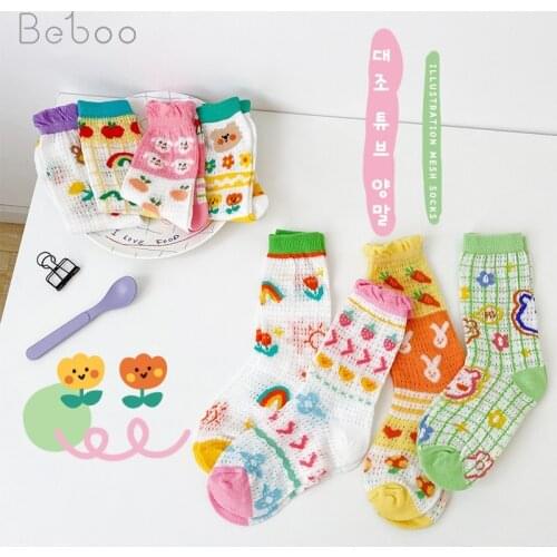 Baby Girls Socks 2021 Summer New Ins Korean Cartoon Illustration Thin Mesh Breathable Cotton Fashion Socks Unisex Socks For Boy